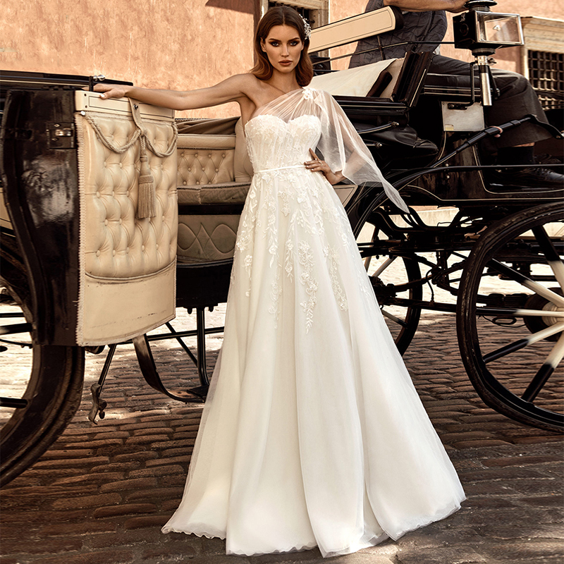 New One Shoulder Lace Wedding Dresses A Line Sweetheart Bride Dress Backless Beach Boho Wedding Gowns Vestido De Mariee