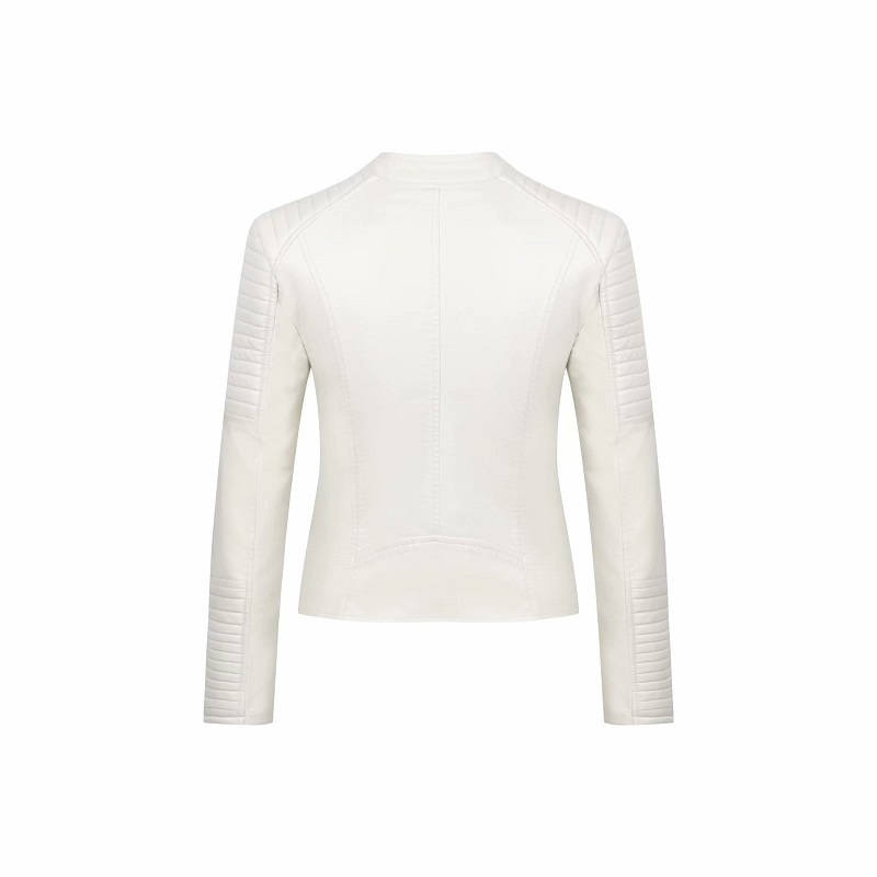Stylish Chic White Pu Leather Jacket Autumn Fashion Women Striped Long Sleeve Jacket Coat Casual High Street Outerwear Y201006