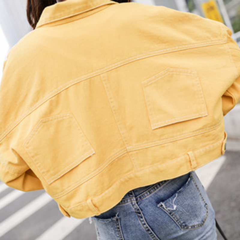autumn short female jacket long sleeve women's denim jacket casual korean loose jean jackets female red yellow white coat women T200319