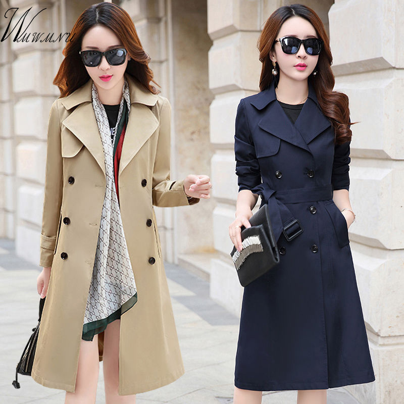 Spring/autumn New Women's Casual trench coat oversize Double Breasted Vintage with belt woman clothes Outwear slim Clothing T200828