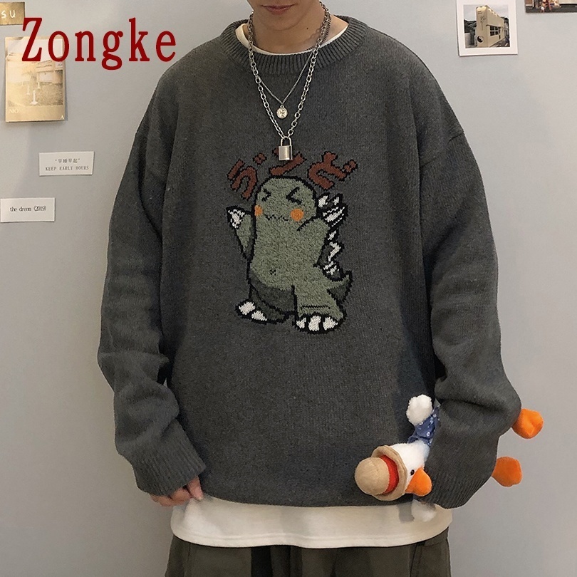Zongke Black Knitted Sweater Men Clothing Pullover Men's Sweater Undefined Mens Clothes Sweaters Little Monster Print M-3XL 201022