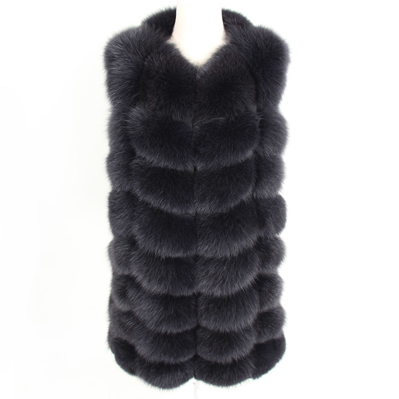 maomaokong 88cm long natural fur vest fashion sleeveless fur jacket coat warm female slim park jacket 201016