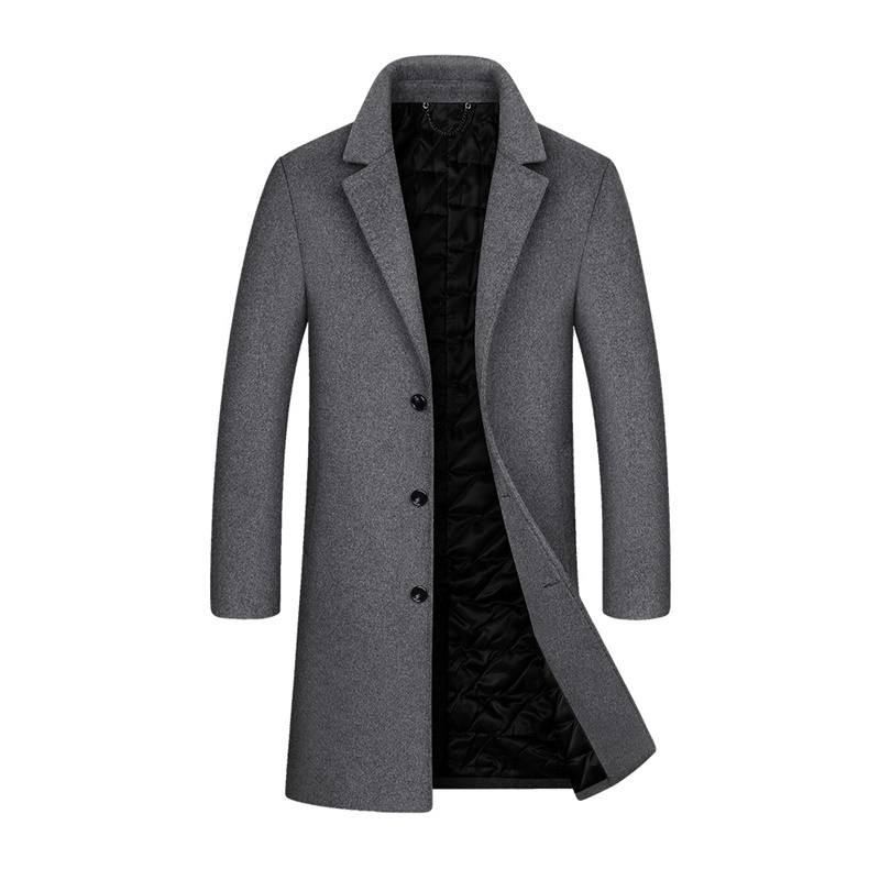 YOUTHUP Men's Winter Long Jacket Wool Single Breasted Slim Business Coats Overcoats Topcoat Mens Fitness Coat Streetwear 2 Color 201128