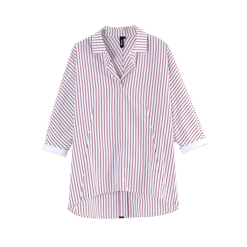 Toyouth Autumn Striped Shirts OL Style Three Quarter Batwing Sleeve Women Blouses And Shirt Irregular Hem Blusas Mujer T200322