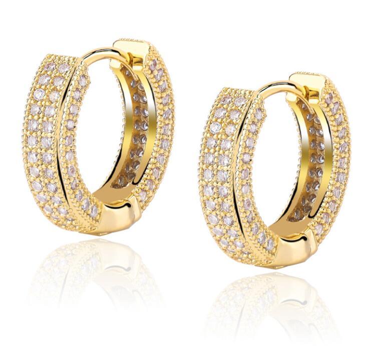 18K Gold Plated Copper Zircon Hoop Earrings Men Women Hip Hop Jewelry Iced Out Stud Earings Bling Diamond Earring for Girls5699098
