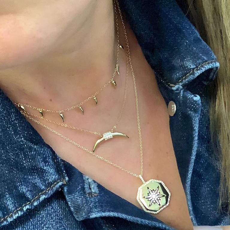 Geometric Fashion European Women Jewelry Promotion Gold Color White Rainbow CZ Starburst Hexagon Coin Pendant Necklace