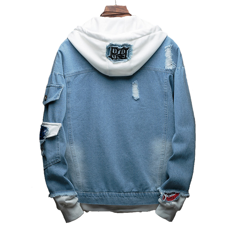 Men Spring Autumn Patchwork Denim Jeans Jackets Coats Male Casual Fashion Slim Fit Hooded Jackets Cardigans T200319