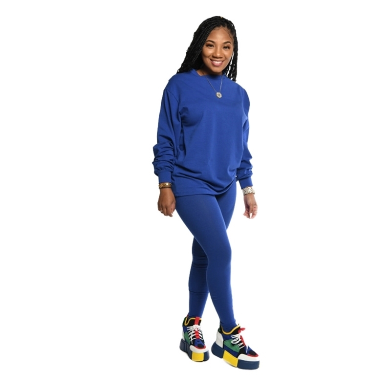 Autumn Women Tracksuit Solid-Color Long Sleeves Tops & Trousers Casual 2 Piece Set 201120