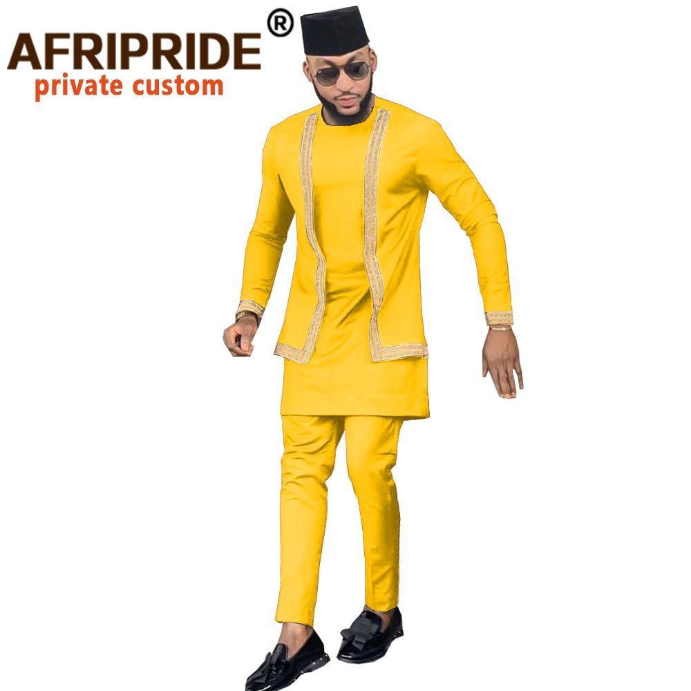 African Men Clothing Set Outfit Suit 3 Pieces for Men Dashiki Shirt Ankara Pants Tribal Hat Tracksuit AFRIPRIDE A1916016 201123
