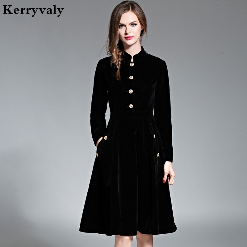 Vestido Plus Size Dress Women 3XL Winter Velvet Dresses Zomerjurken Dames Long Sleeve Black Office Retro Party Dress K8858 201030