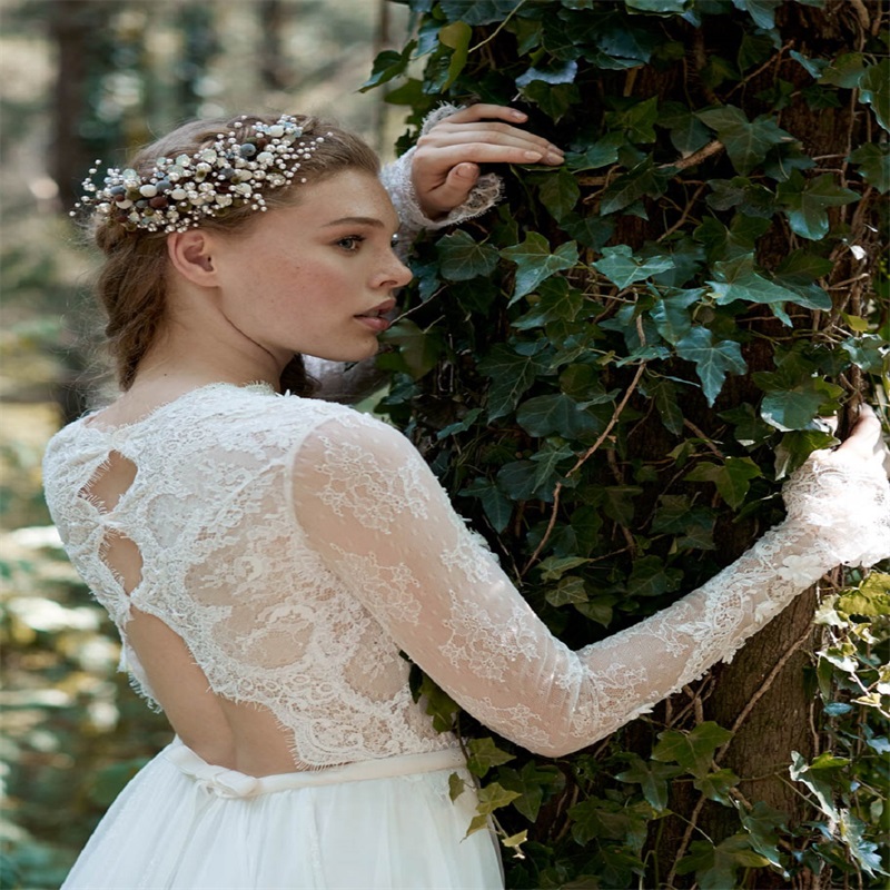 Beach Long Sleeves Wedding Dresses Newest Sexy Illusion Full Appliqued Lace Bridal Gowns Boho Sweep Train Plus Size Vestido De Novia