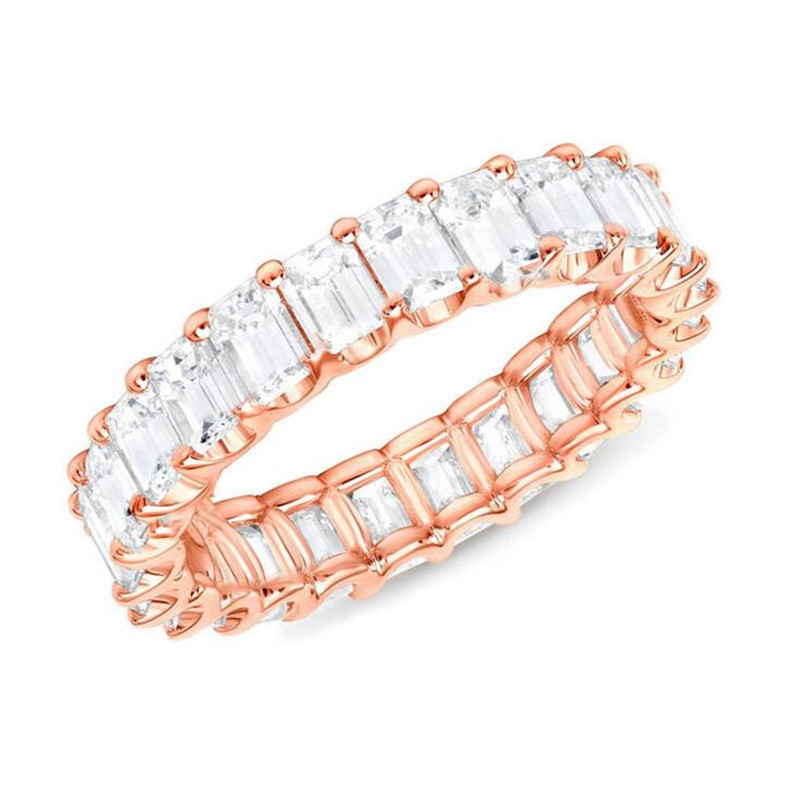 Classical Fashion Jewelry Top Sell 925 Silver&Rose Gold Fill Radiant Cut White Topaz CZ Diamond Party Gemstones Women Wedding Band Ring Gift