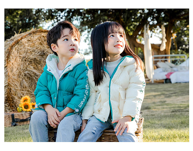 New Winter Children's Down Jackets Boys&Girls Korean Style Trend Printing Hooded Zipper Coats Kids Fashion Short Outwears 201125
