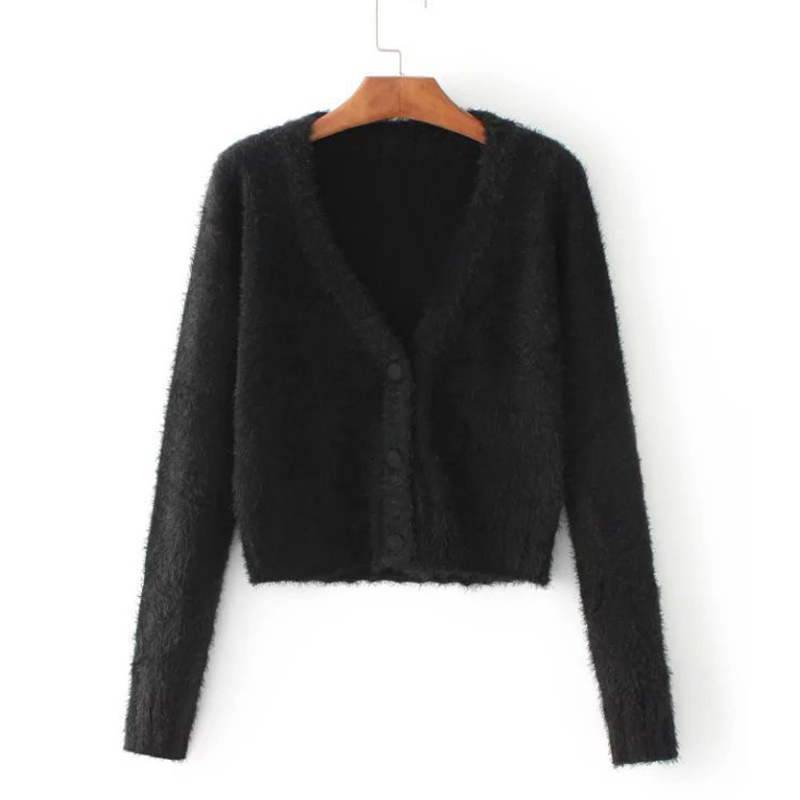 Cropped Cardigans Sweaters Women Spring Autumn Winter Crop Tops Fluffy Long Sleeve Sweater Cardigan Women Knitwear 201130