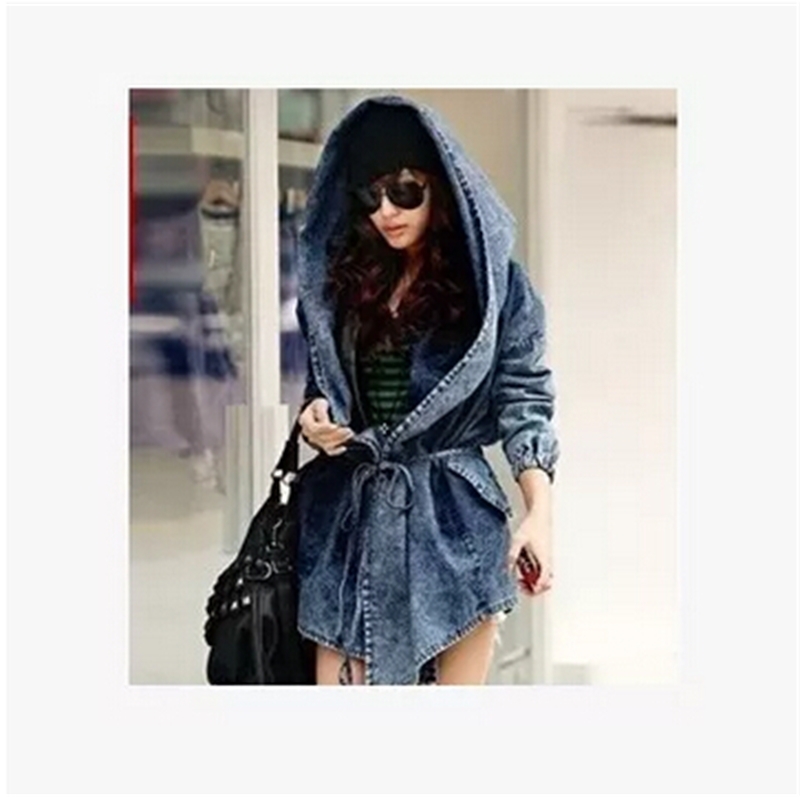 Women Denim Jeans Coat Jacket New Women Jeans Coats Vintage Long Sleeve Slim Hoody Plus Size Hooded Coat Roupas Femininos 201014