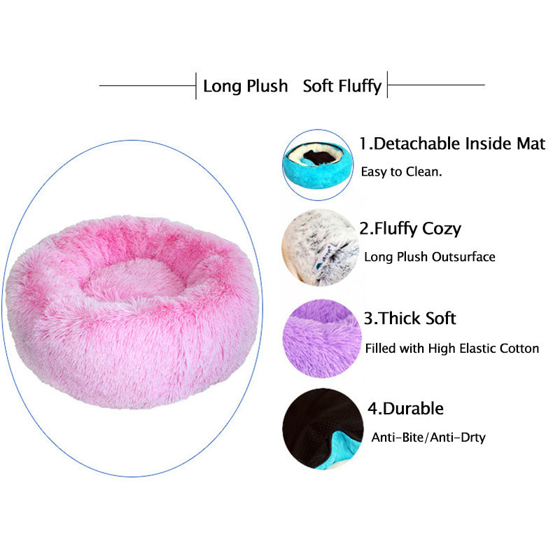 Removable Dog Bed Plush Round Donut Pet Beds Kennel Cusion Puppy Mats Lounger Comfy House Sofa for Medium Large Dogs Detachable LJ201201