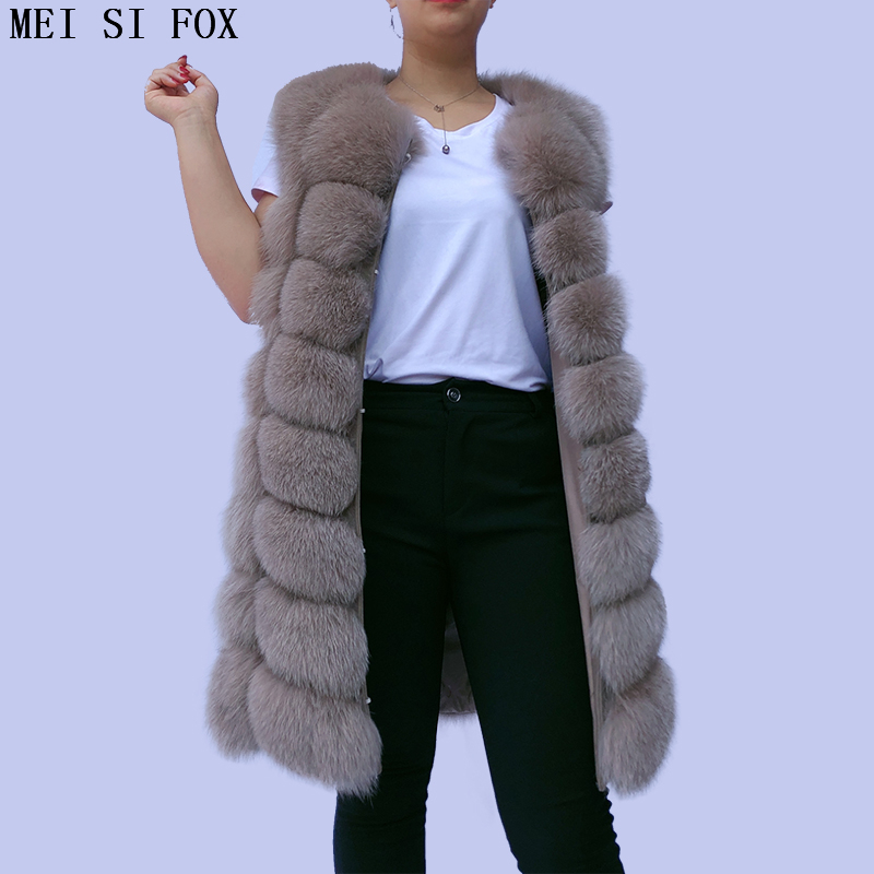 coat female autumn natural Mid-length sleeveless jacket fox vest gilet real fur free shipping top 201103