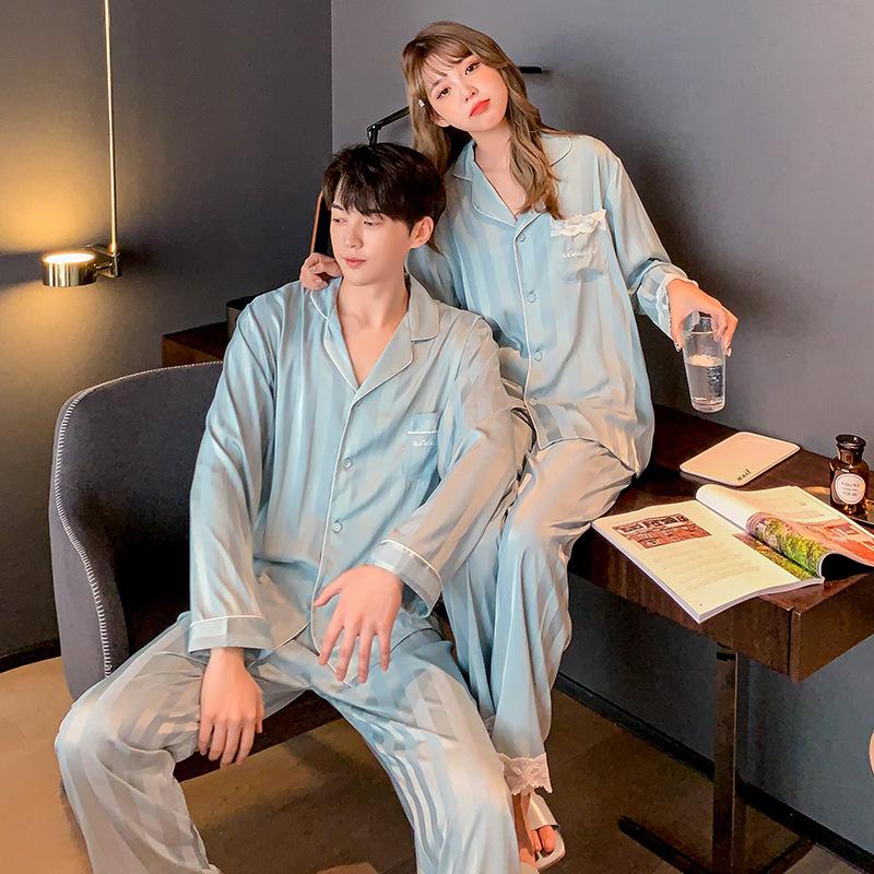FZSLCYIYI Spring Striped Silk Satin Pajama Set Couples Long Sleeve Pants Male Sleepwear Women Men Wedding Nightwear Homewear, Women glazed blue
FZSLCYIYI Spring Striped Silk Satin Pajama Set Couples Long Sleeve Pants Male Sleepwear Women Men Wedding Nightwear Homewear, Women glazed blue