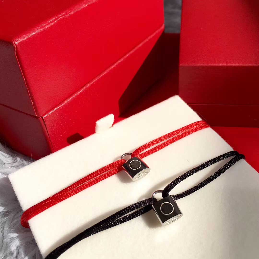 Hot sale top quality 316L Titanium steel Black rope and red rope with silver padlock for women charm bracelet jewelry gift free shipping PS