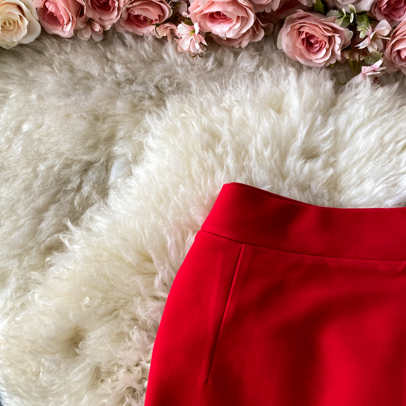 Office Lady Red Black Pencil Skirt Women Elegant High Waist Split Faldas Female Casual Slim Bodycon Saias OL Autumn New Fashion 2024