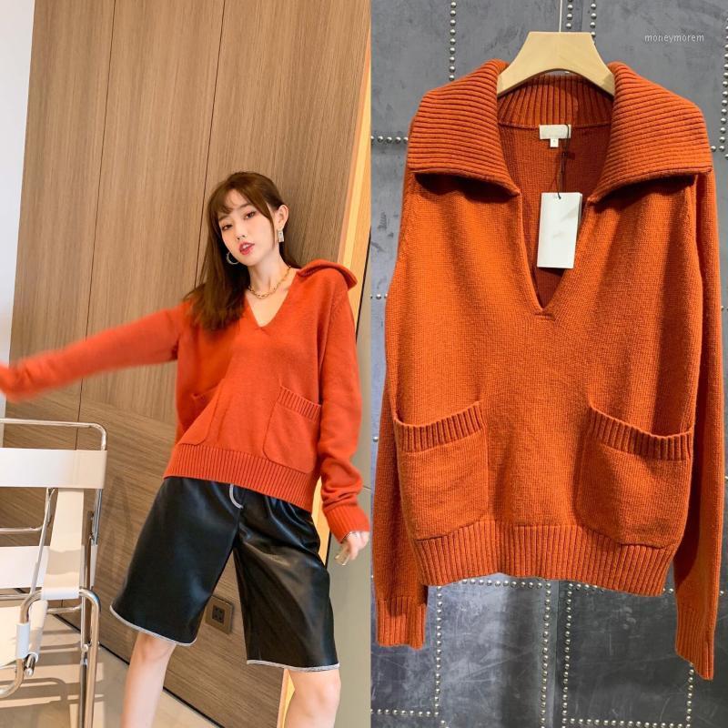 High Quality 100% Wool Sweater Women Fashion Orange Sweater Long V Neck Casual Clothes Autumn1
High Quality 100% Wool Sweater Women Fashion Orange Sweater Long V Neck Casual Clothes Autumn1