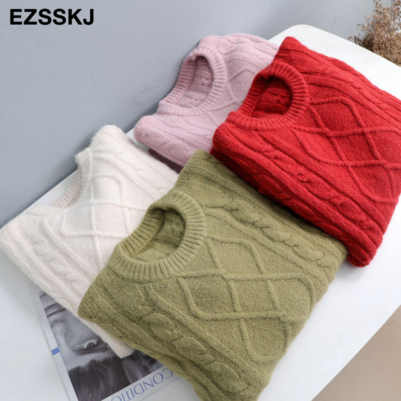 Autumn winter Mohair women's o-neck loose warm women's sweaters Twist women's jumper long sleeve thick sweater oversize female 201222