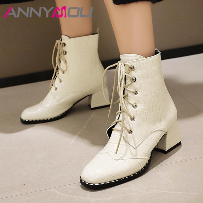 ANNYMOLI Real Leather Woman Boots High Heel Ankle Boots Thick Heel Shoes Lace Up Female Short Autumn Winter White Size 46
ANNYMOLI Real Leather Woman Boots High Heel Ankle Boots Thick Heel Shoes Lace Up Female Short Autumn Winter White Size 46