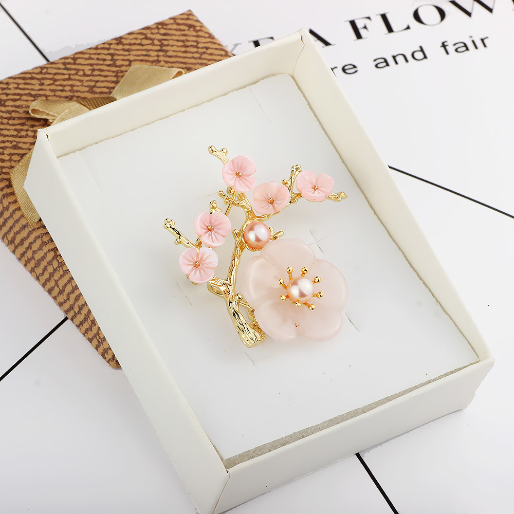 FARLENA Natural Crystal stone Plum blossom Corsage hijab pins Elegant Freshwater Pearl Brooches for Women Clothing Accessories 201009