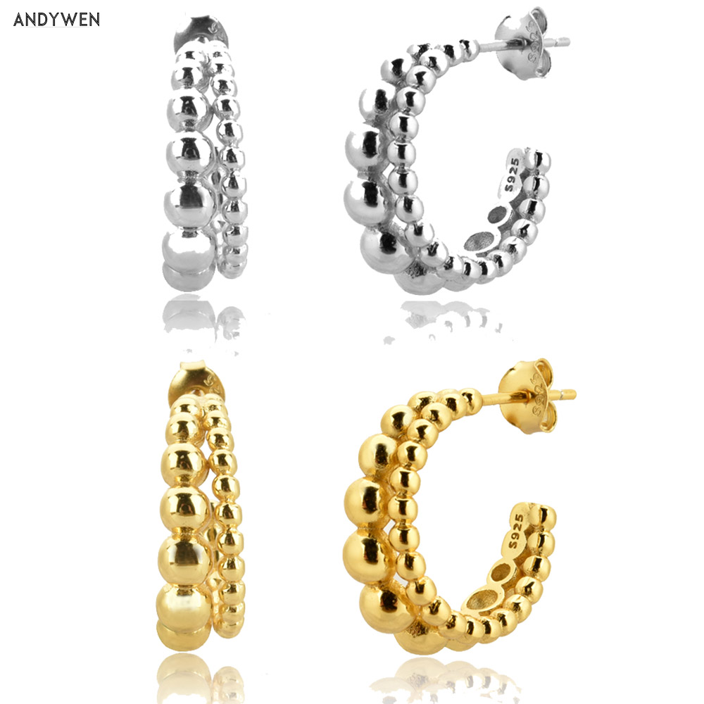 ANDYWEN 100% 925 Sterling Silver Gold 19mm Beads Two Circle Hoops Round Loop Large Piercing Large Thick Pendiente Jewelry
ANDYWEN 100% 925 Sterling Silver Gold 19mm Beads Two Circle Hoops Round Loop Large Piercing Large Thick Pendiente Jewelry