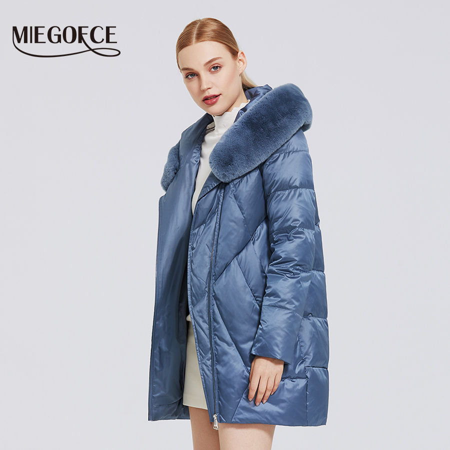 MIEGOFCE Winter New Women's Cotton Coat With Stylish Fur Collar Rex Rabbit Long Jacket Winter Women Parkas Windproof Jacket 200928