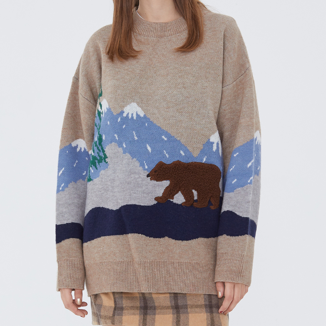 Hip Hop Streetwear Snow Mountain Bear Mens Knitted Sweater Autumn Harajuku Sweater Oversize Cotton Loose Pullover Men Clothing 201203