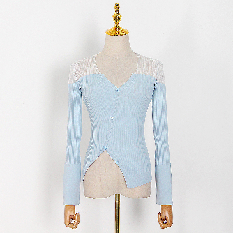 TWOTWINSTYLE Casual Patchwork Hit Color Women's V Neck Long Sleeve Slim Asymmetric Sweater Female Fashion New Clothes 201023