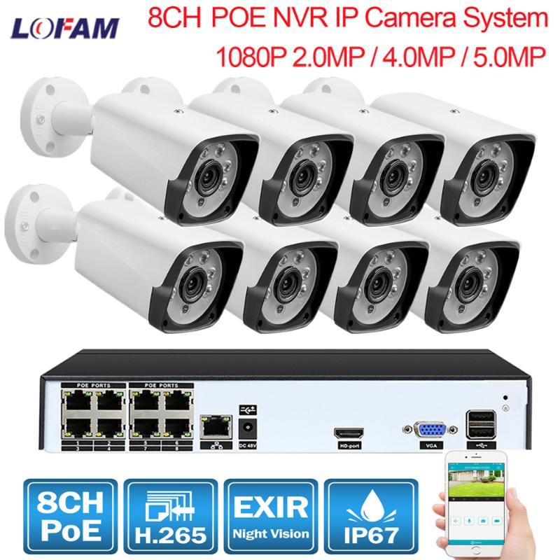 

LOFAM HD 8CH NVR 1080P 2MP 4MP 5MP POE CCTV Camera Kit Outdoor Waterproof IP Camera POE Home Security Video Surveillance System