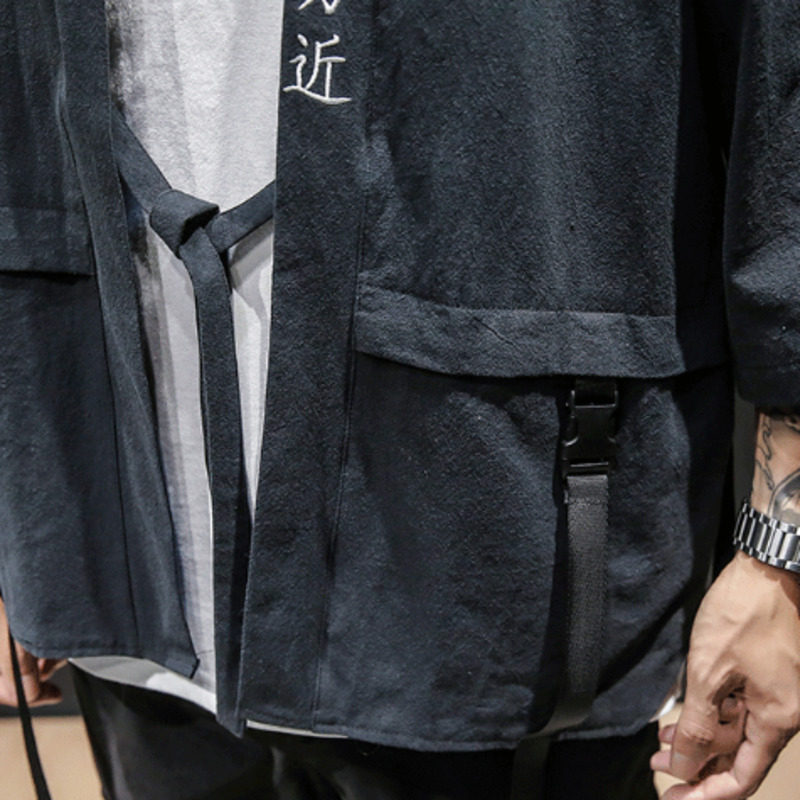 Black Jacket For Men - 5Xl Loose Streetwear Hip Hop Jacket, Vintage Kimono Outerwear B4
