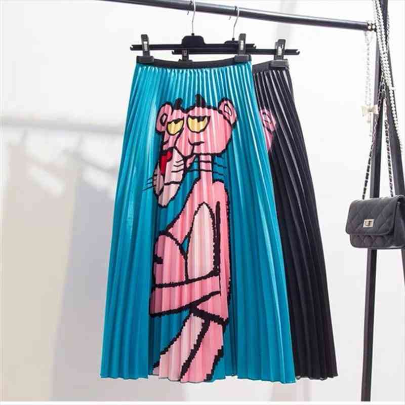 fashion summer cartoon pleated skirts womens print high waisted elastic midi-calf long skirt ladies party rok jupe faldas, Black 
fashion summer cartoon pleated skirts womens print high waisted elastic midi-calf long skirt ladies party rok jupe faldas, Black