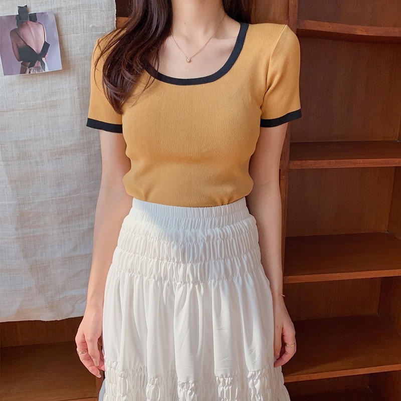 2021 New casual fashion contrast round neck solid color thin summer multi-functional short T-shirt top 9FEY, Apricot
2021 New casual fashion contrast round neck solid color thin summer multi-functional short T-shirt top 9FEY, Apricot