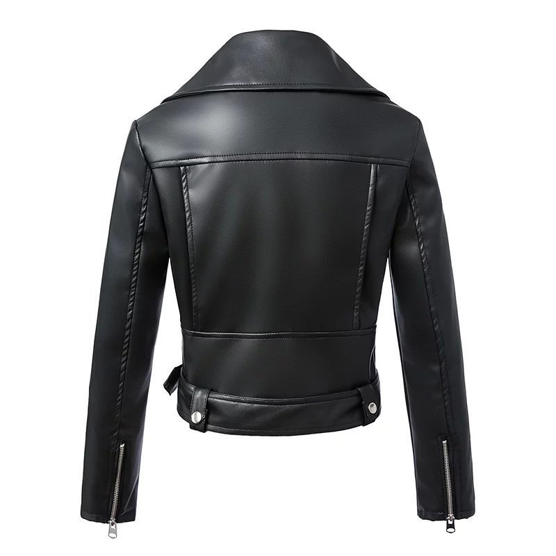 Ailegogo New Autumn Women Pu Leather Jacket Woman Zipper Belt Short Coat Female Motorcycle Black Faux Leather Outwear 201028