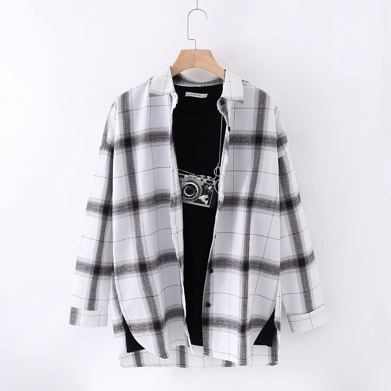 Women Plaid Shirts Japanese style loose Spring Long Sleeve Blouses Flannel Plaid Shirt Casual Female Plus Size Blouse Tops Shir T200321