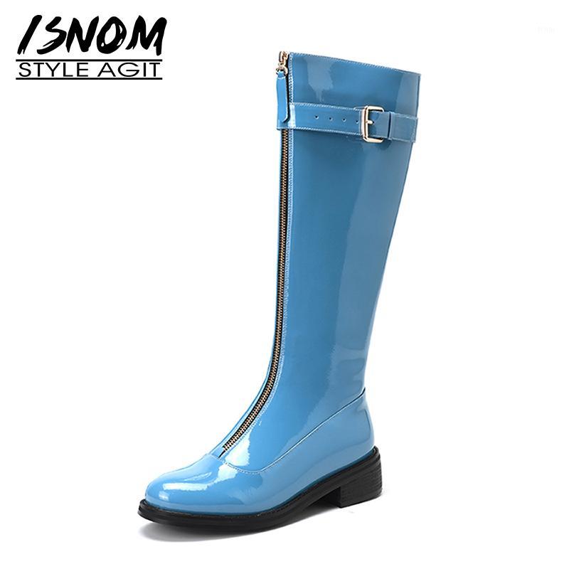 ISNOM New Arrival Women Knee Boots Front Zipper Chunky Heels Shoes Genuine Leather Patent Ladies Boot Knight Big Size 33-451, Blue
ISNOM New Arrival Women Knee Boots Front Zipper Chunky Heels Shoes Genuine Leather Patent Ladies Boot Knight Big Size 33-451, Blue