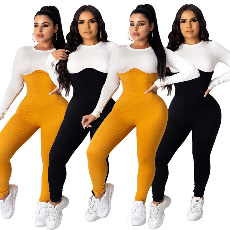 HAOYUAN Sexy Knitted Bodycon Jumpsuit Long Sleeve Fall Clothing for Women Streetwear One Piece Club Outfits Fashion Body Rompers 201007