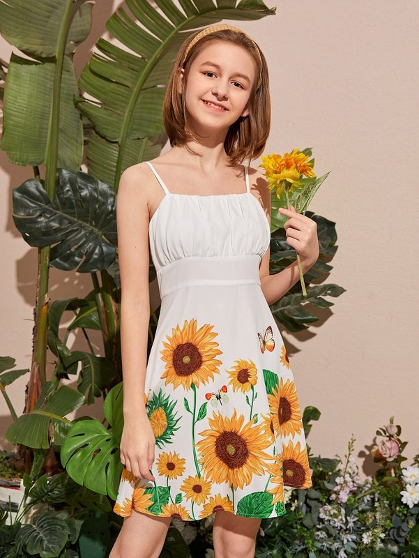 Teen Girls Sunflower Print Cami Dress SHE