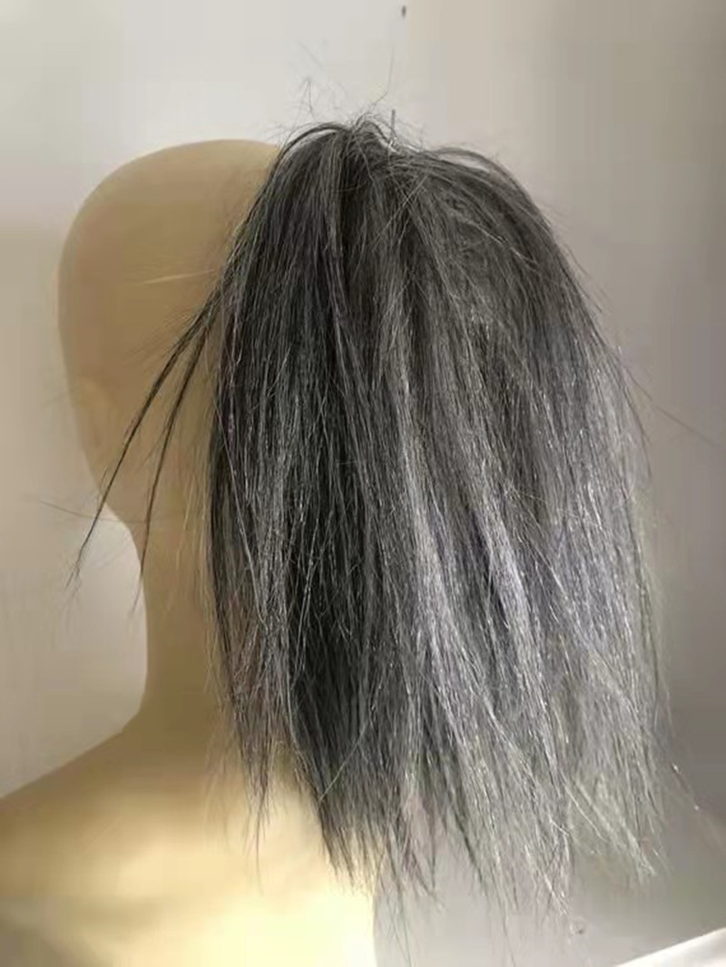 Salt n peper silver grey scruncnie real human hair extension wraps drawstring ponytail salt n pepper pony tail hairpiece 120g 14inch diva