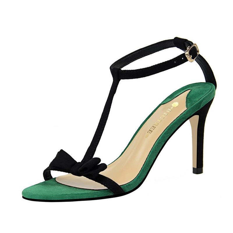 BIGTREE women's Shoes Sandals With Buckle High Heels Thin Heels 8.5CM Round Toe Wedding Shoes Large Size, Black