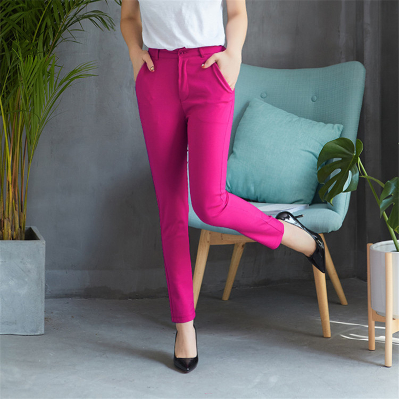 Fashion streetwera cute candy color Pencil pant women stretch cotton slim waist straight pants female Casual Office Work trouser T200617