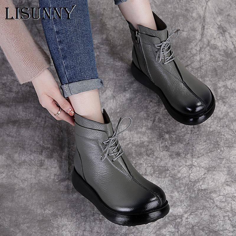 LISUNNY Winter Warm Flat Platform Boots Women Shoes Genuine Cow Leather 2021 Handmade Vintage Mid Heel 5CM Lace Up Ankle Boots, Black plus velvet
LISUNNY Winter Warm Flat Platform Boots Women Shoes Genuine Cow Leather 2021 Handmade Vintage Mid Heel 5CM Lace Up Ankle Boots, Black plus velvet