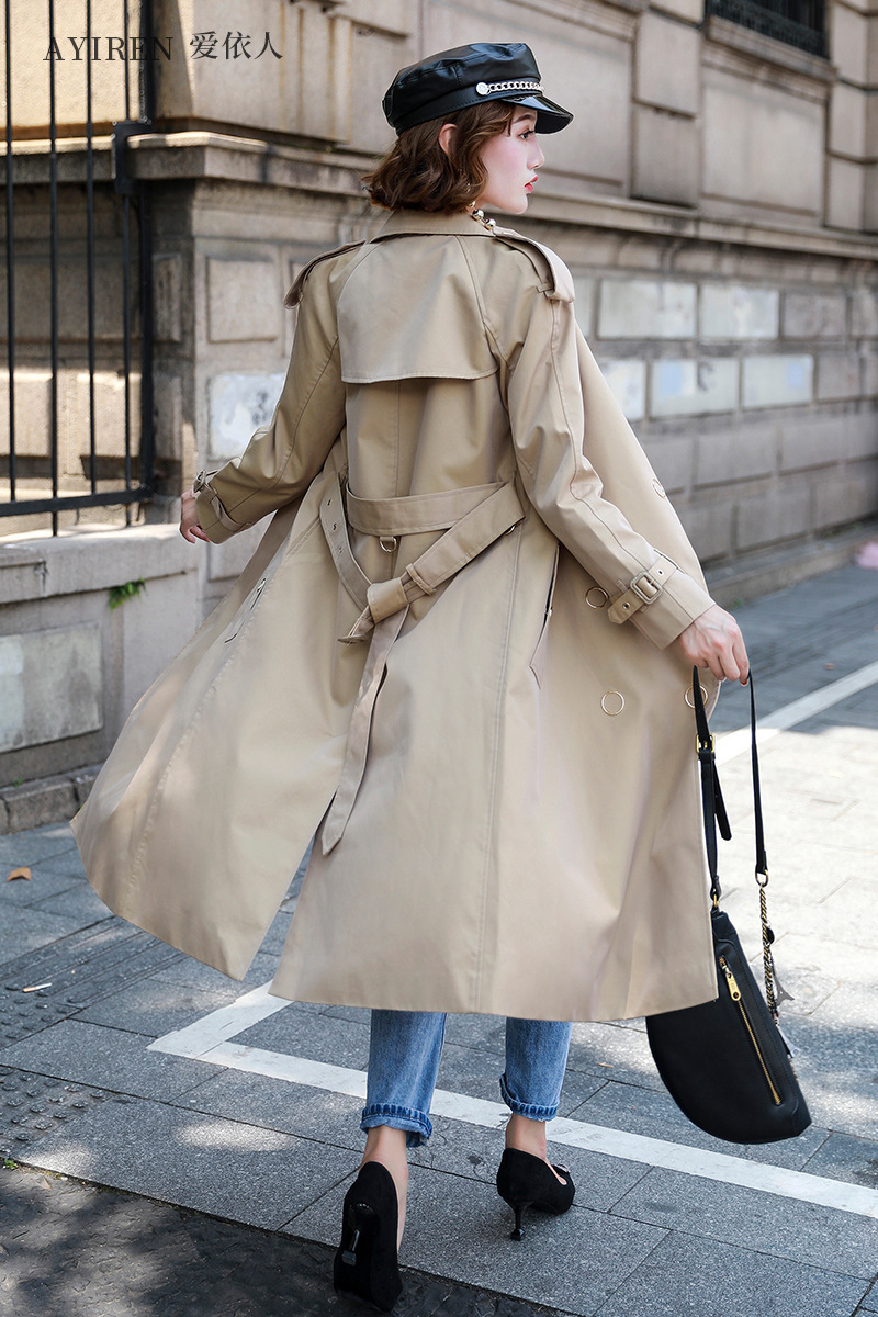 new early autumn Europe and the United States metal double-breasted loose cotton lapel casual women's long windbreaker LJ201128
