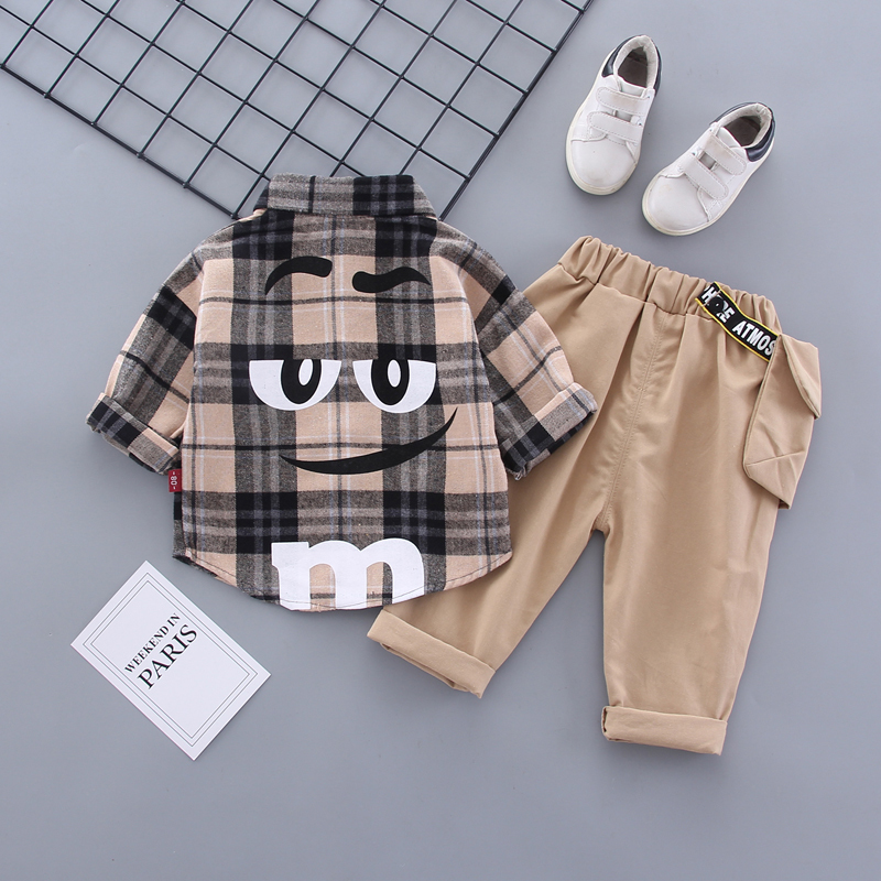 Autumn Spring Baby Boy Fashion Formal Clothing Set Kid Suits Set Plaid Shirt Pants 2pac/set Children Clothes Set 1 2 3 4 5 Years Y1105