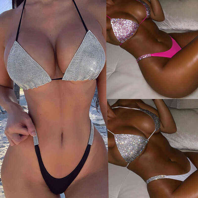 Sexy Women Sequin Rhinestone Crystal Diamond Push Up Bikini Set Bra High Waist Swimsuit Bathing Suit, White;black
Sexy Women Sequin Rhinestone Crystal Diamond Push Up Bikini Set Bra High Waist Swimsuit Bathing Suit, White;black