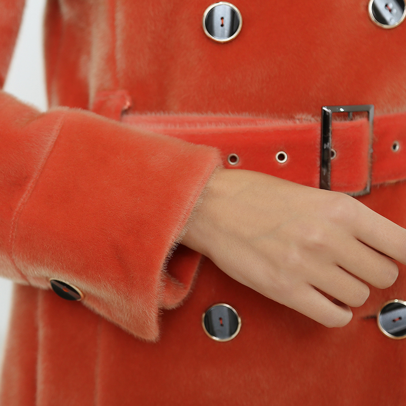 Nerazzurri Long trench coat for women fashion autumn double breasted casual slim british style orange faux fur overcoat 201110