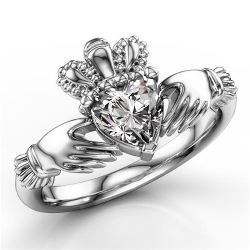 Simple Fashion Jewelry Crown Wedding Ring 925 Sterling Silver Heart Cut White Topaz CZ Diamond Party Ins Popular Women Engagement Band Ring
